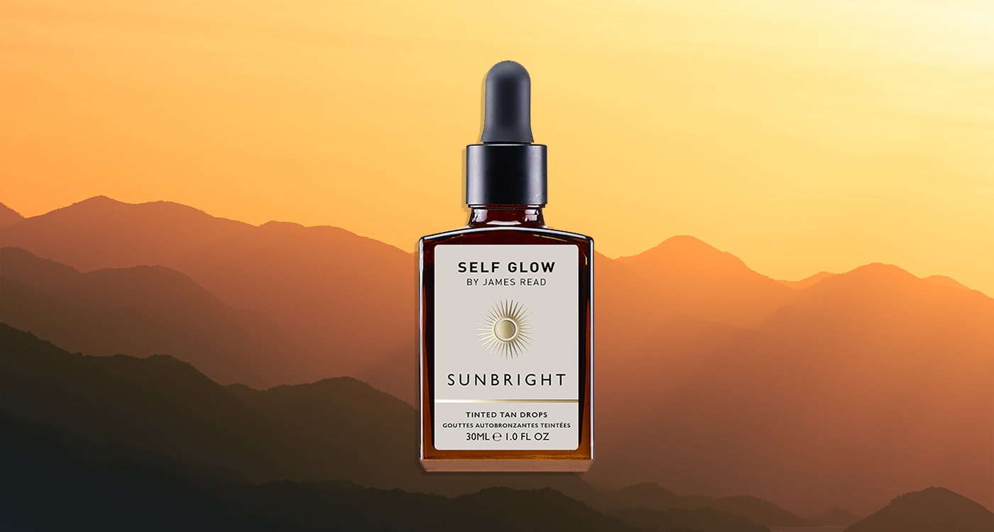 self-glow-by-james-read-bottle-recyclable-glass-bottle-sustainable-tinted-tan-drops-against-golden-hour-mountainsJames Read's Self Glow sustainable Tinted Tan Drops in a recyclable glass bottle, set against a backdrop of mountains during golden hour, highlighting the brand's commitment to eco-friendly packaging.
